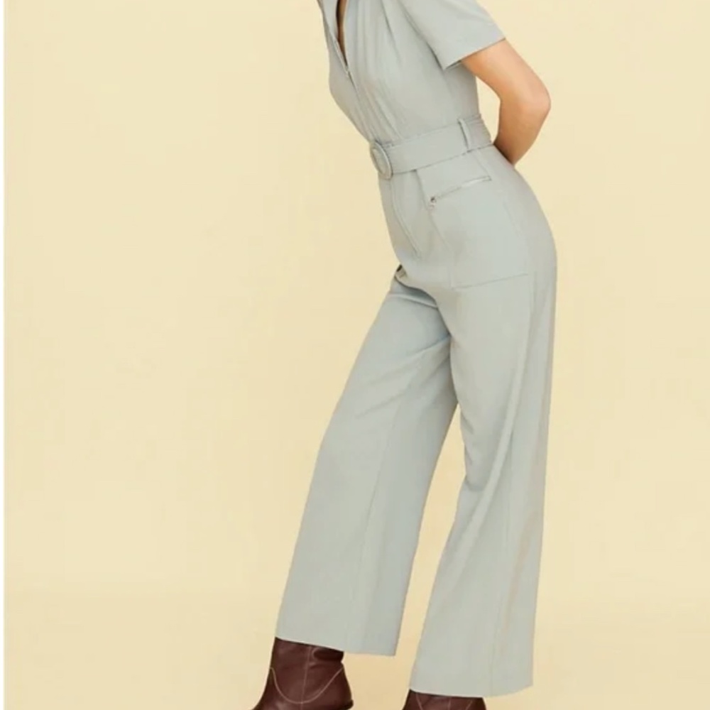 Little Moon Sage Belted Wide-Leg Jumpsuit